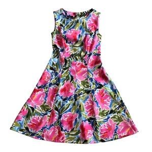 AGB Fit and Flare Sleeveless Dress Sz 4 Pink Multi Floral Knee Length Feminine